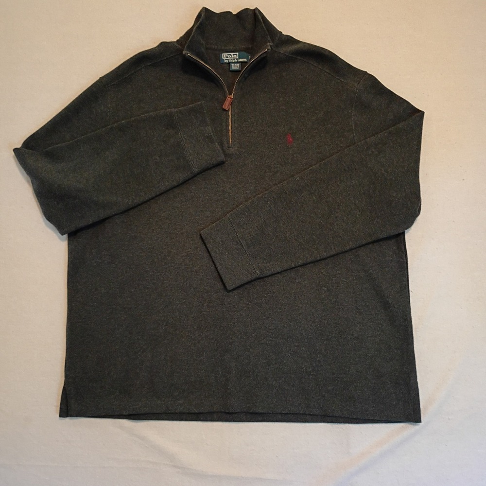 Polo Ralph Lauren Mens XXL Dark Grey Quarter Zip Cotton Pullover Sweater Pony